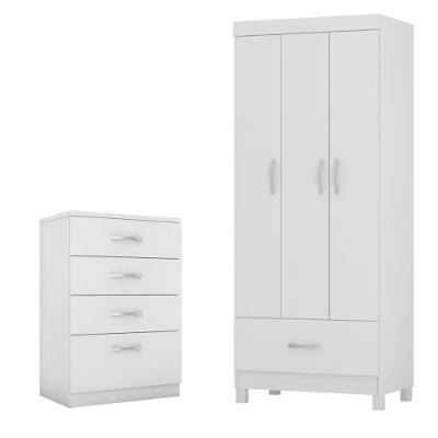 Conjunto de Guarda Roupa e Cômoda Piazza para Quarto 3 Portas 5 Gavetas Branco Demóbile