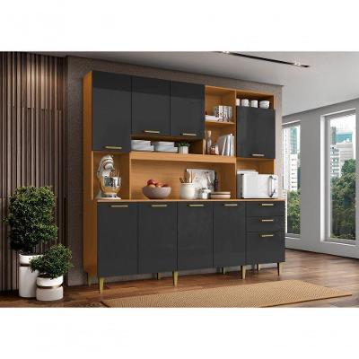 Kit Cozinha Mega 9 Portas 2 Gavetas MDF-MDP 208CM Cinza Mega Madeira