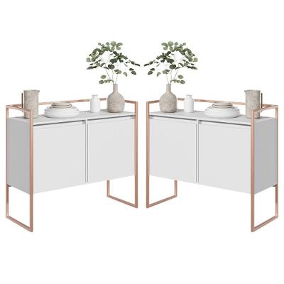 Conjunto Buffet e Aparador Renoir Industrial 2 Portas MDP Branco Plata Móveis