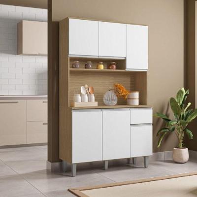 Balcão de Cozinha Aurélia 6 Portas 1 Gaveta MDP Amêndoa Branco AJL Móveis
