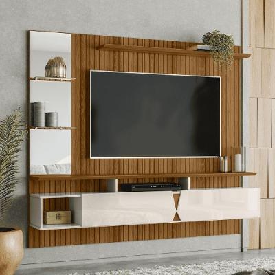 Painel para TV Villa Mistral 183CM MDF Ripado Freijó Off White com Gaveta e Nicho Lukaliam Móveis