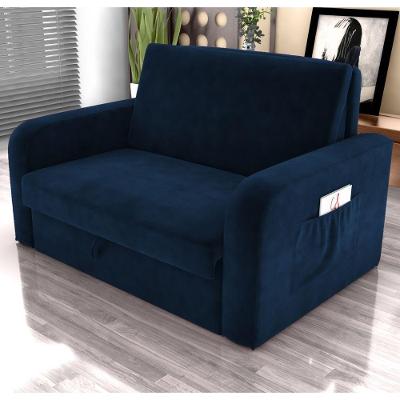 Sofá Cama Design 2 Lugares 140CM Azul Veludo Baú Matrix