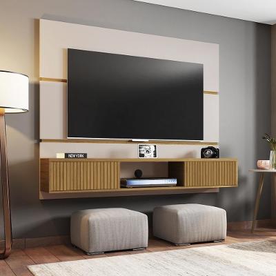 Painel para TV Villa Aurora 65 160CM MDP Pintura 3D Ripada Off White Cinamomo