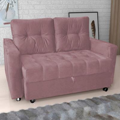 Sofá Cama Cecília 2 Lugares Retrátil Rosa Veludo Turkey Matrix