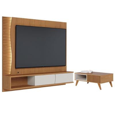 Conjunto Mesa e Painel para TV 65 Nexo MDP MDF com Nicho Porta Basculante Freijó Off White Matte