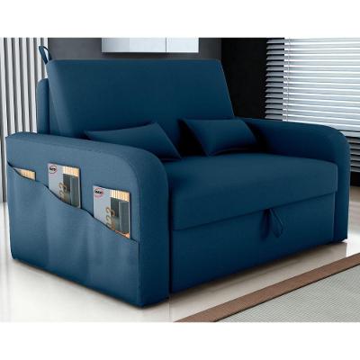 Sofá Cama Aurora 2 Lugares 140CM Azul Veludo Baú Abertura Frontal Matrix