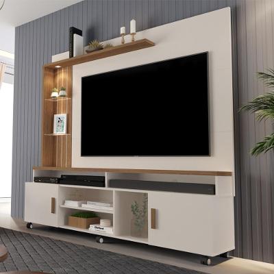 Home para TV Home Davi para Tv 80 Polegadas 180CM MDP com LED Off White e Canela