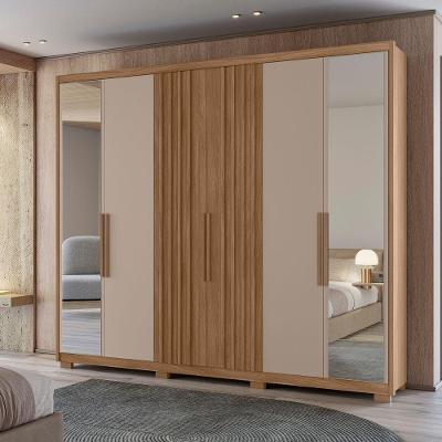 Conjunto de Guarda Roupa e Cômoda Casal Porto de Savana 3 Portas de Correr 6 Gavetas MDP Carvalho