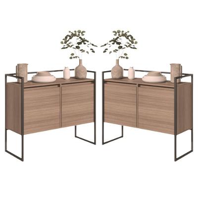 Conjunto de Buffet e Aparador Mônaco Industrial 2 Portas MDP Montana Plata Móveis