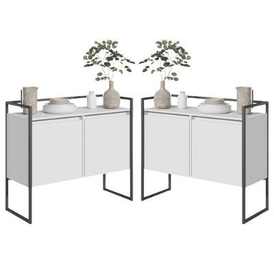 Conjunto Buffet e Aparador Noah Industrial 2 Portas MDP 100,9CM Branco Plata Móveis