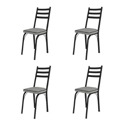 Kit 4 Cadeiras de Jantar 141 Sf Estrutura Aço Sintético Preto Fosco Assento Platina