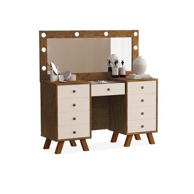 Penteadeira Artemis 9 Gavetas com Espelho LED MDF Malbec Off White