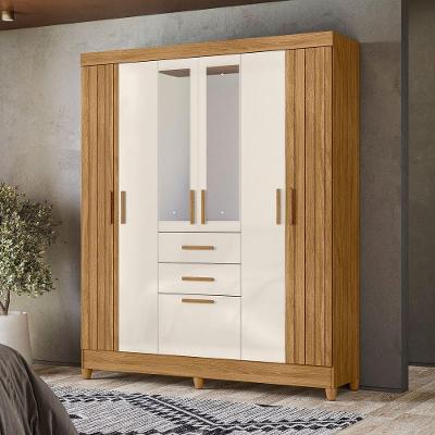 Conjunto Guarda Roupa Casal e Cômoda Casa da Riviera 3 Portas Correr 6 Gavetas MDP Freijo Off White