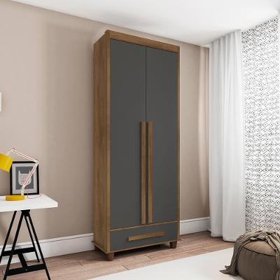 Guarda Roupa Solteiro Alba 2 Portas de Bater 1 Gaveta MDF-MDP Cinamomo Grafite RV Móveis