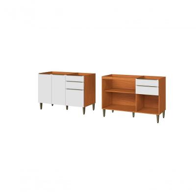 Balcão Luana 3 Portas 2 Gavetas MDF 120CM Cinamomo Branco com Corrediça Metálica