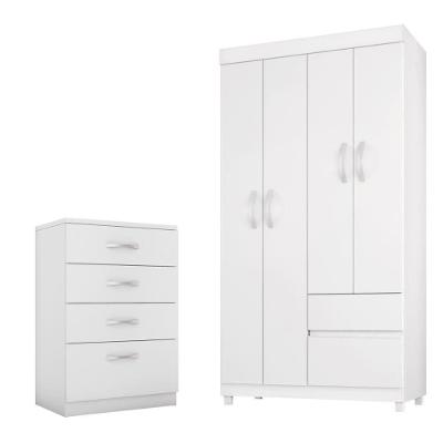 Conjunto de Guarda Roupa e Cômoda Selene 4 Portas 6 Gavetas Branco Rosa Demóbile