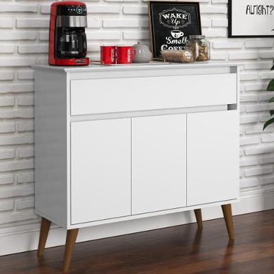 Aparador Buffet Brisbane Retrô Vintage 3 Portas 1 Gaveta MDF MDP Branco EJ Móveis