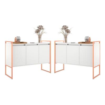 Aparador Rima Industrial 3 Portas 2 Unidades MDP Aço 120CM Branco Cobre