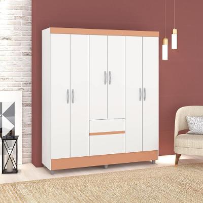 Guarda Roupa Casal Urus 6 Portas Bater 2 Gavetas MDP Branco Camarim Vila Rica