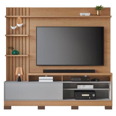 Home para TV Villa Aurea 65" 200CM MDP MDF Ripado Cinza Fosco Freijó com LED Colibri Móveis