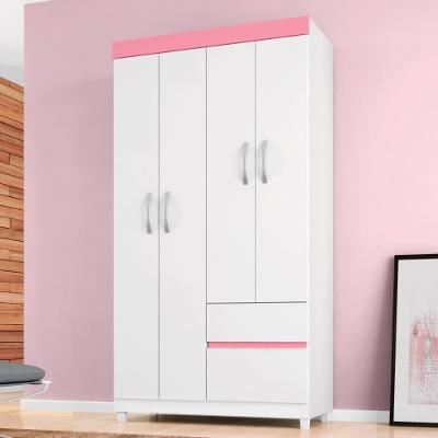 Guarda Roupa Solteiro Vicenza 4 Portas 2 Gavetas MDP Branco-Rosa Demóbile