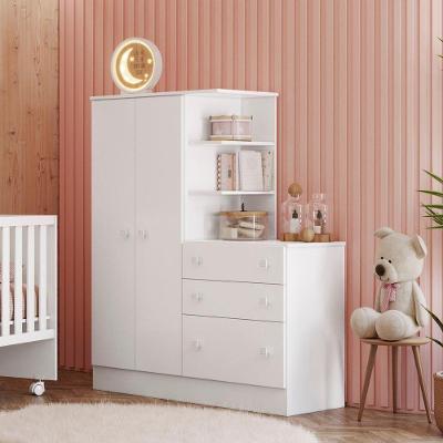 Guarda Roupa Infantil Casa do Horizonte 2 Portas Giratoria 3 Gavetas MDP Branco Qmovi