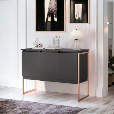 Buffet Valley Industrial 3 Portas MDP Preto Cobre Plata Móveis