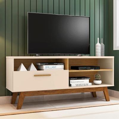 Rack para TV Renoir 55 MDP com Nichos Off White Cinamomo Bechara Móveis