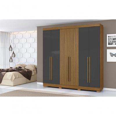 Guarda Roupa Casal 6 Pts 230 Atacama Ripado Grafite 6 Portas 2 Gavetas Internas MDP MDF
