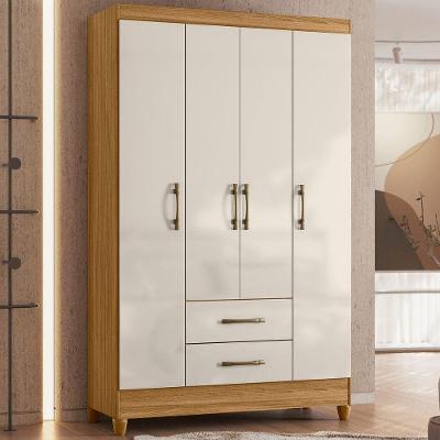 Conjunto Guarda Roupa e Cômoda Casal Tália 3 Portas 4 Gavetas MDP Freijó Off White e Castanho Wood