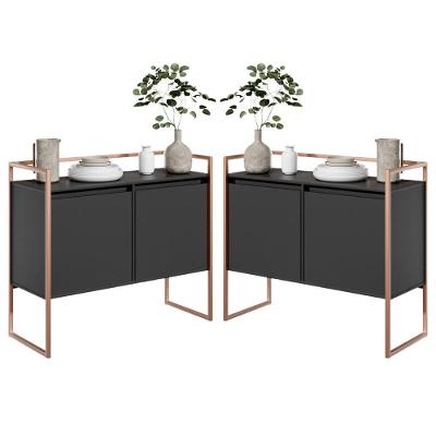 Conjunto de Buffet e Aparador Mistral Industrial 2 Portas MDP Preto Plata Móveis