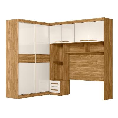 Guarda Roupa Casal Falira 4 Portas Correr 5 Gavetas MDP Freijó Off White Moval Móveis