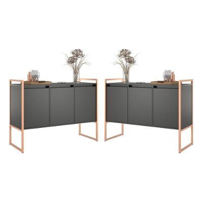 Buffet Siena Industrial 3 Portas 2 Unidades MDP Preto Cobre Plata Móveis