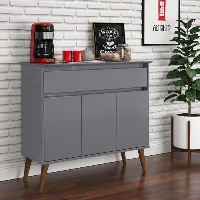Aparador Buffet Brisbane Retrô 3 Portas 1 Gaveta MDF-MDP Cinza EJ Móveis
