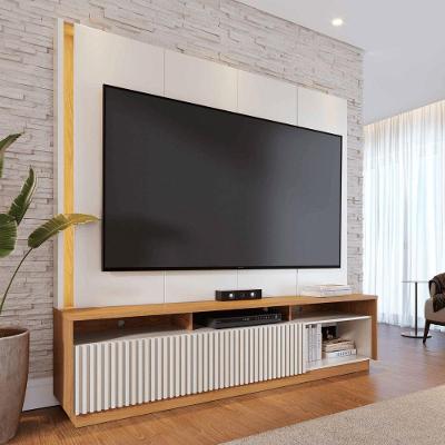Home para TV Sigma 75" 200CM MDF MDP com Porta Correr Off White Matte Freijó Colibri Móveis