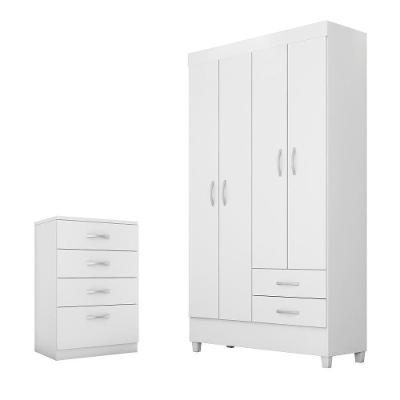 Conjunto de Guarda Roupa e Cômoda Milan 4 Portas 6 Gavetas Branco Demóbile