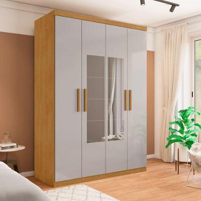 Guarda Roupa Solteiro Aster 4 Portas de Bater 3 Gavetas com Espelho Naturalle-Off White Framar