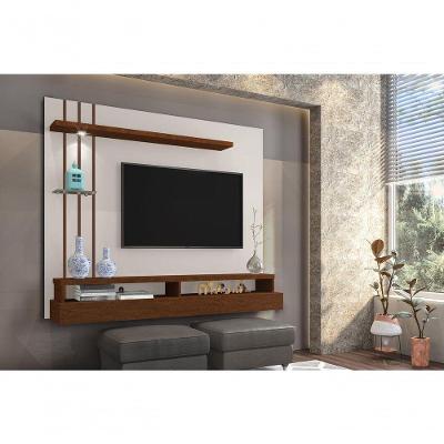 Painel para TV Benício 55 Off White e Canela MDP com Nichos e Iluminação LED Casah