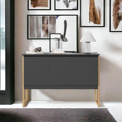 Aparador Buffet Porto de Siena Industrial 3 Portas MDF MDP 120CM Preto Plata Móveis