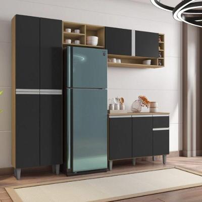 Cozinha Compacta Delina 9 Portas 1 Gaveta MDP Amêndoa Preto AJL Móveis