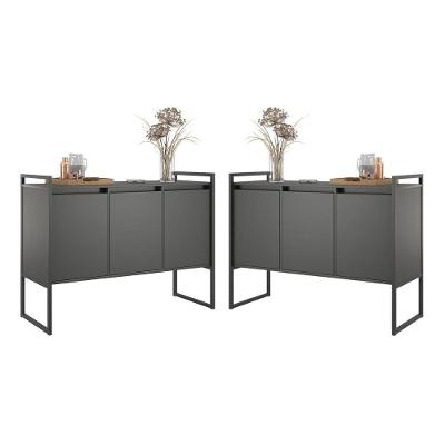 Buffet Mônaco Industrial 3 Portas MDF 120CM Preto Plata Móveis