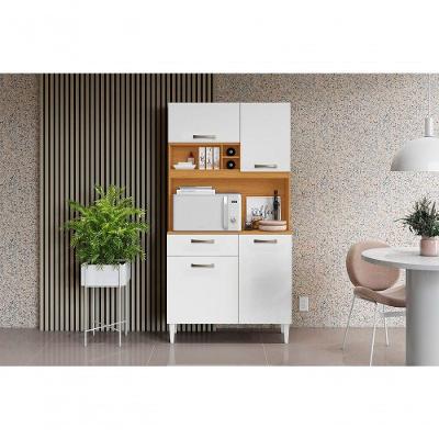 Kit Cozinha Roma 4 Portas 1 Gaveta MDP Cinamomo e Branco