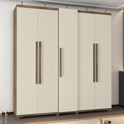 Guarda Roupa Casal Zenit 5 Portas de Bater 3 Gavetas Madeira Freijó Off White RV Móveis