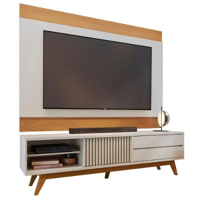 Conjunto de Painel e Bancada para TV Noa 75 Polegadas Off White Freijó Colibri Móveis