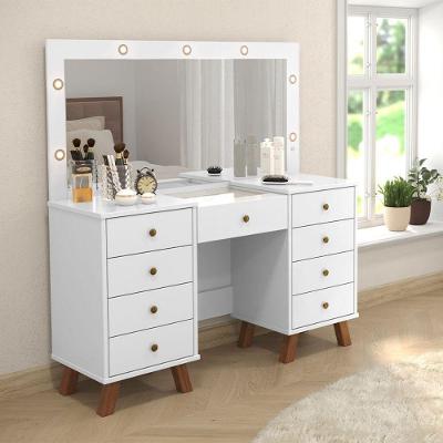 Penteadeira Natura 9 Gavetas com Espelho MDF Branco Off White Patrimar Móveis