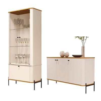 Conjunto de Buffet e Cristaleira Villa Monte Claro 5 Portas MDF Off White Bechara Móveis