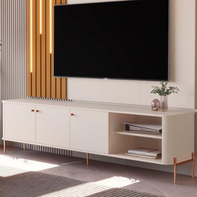 Rack Bancada Tucupi 1.8 para Tv 70 Polegadas MDF Off White Bronze Bechara Móveis