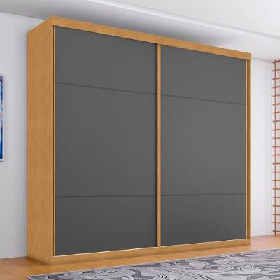 Guarda Roupa Casal Bosque Alto 2 Portas Correr 4 Gavetas MDF Naturalle-Grafite Framar