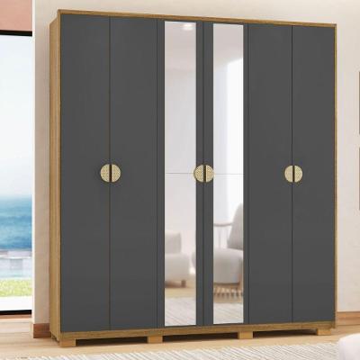 Conjunto de Guarda Roupa e Cômoda Casal Sigma Nature 6 Portas de Bater 4 Gavetas Nature-Alasca Vila