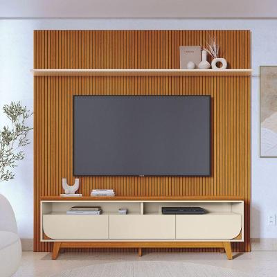 Conjunto de Painel e Rack para TV Gran Siena 75 Polegadas 438CM MDP Cinamomo Off White Casah